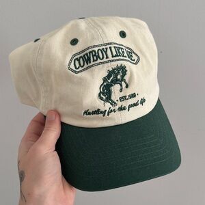 Taylor Swift Cowboy Like Me Cap in Cream and Green, small stain from storage.